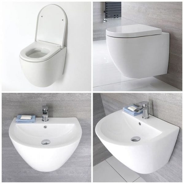 Ensemble lavabo suspendu et pack WC sans bride suspendu - Ashbury
