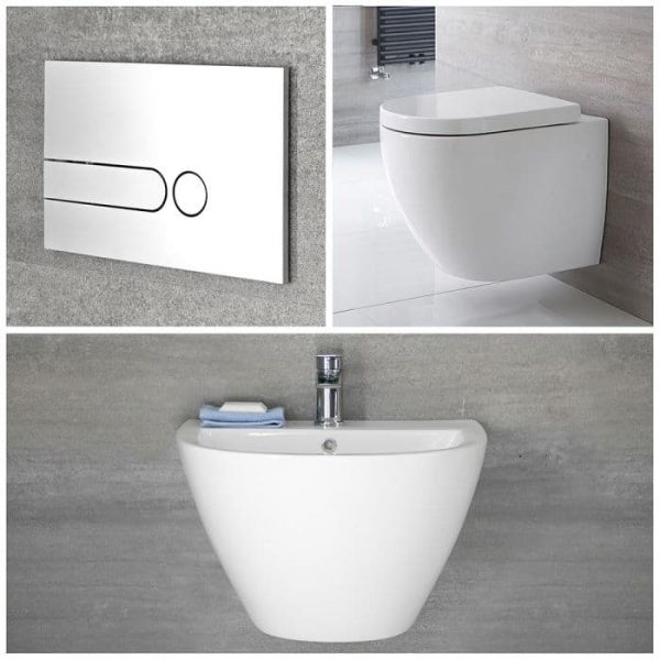 Ensemble lavabo suspendu et pack WC sans bride suspendu - Ashbury - Visuel